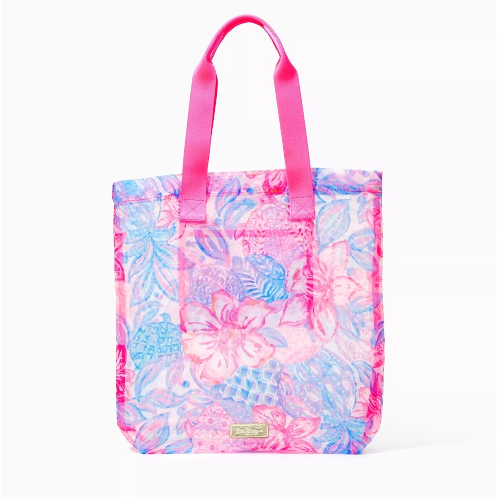NEW Lilly Pulitzer Mesh Tote Pink Isle Snappy Turtle